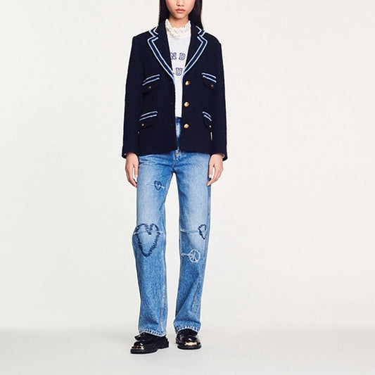 Blue Lined Tweed Suit Blazer Jacket