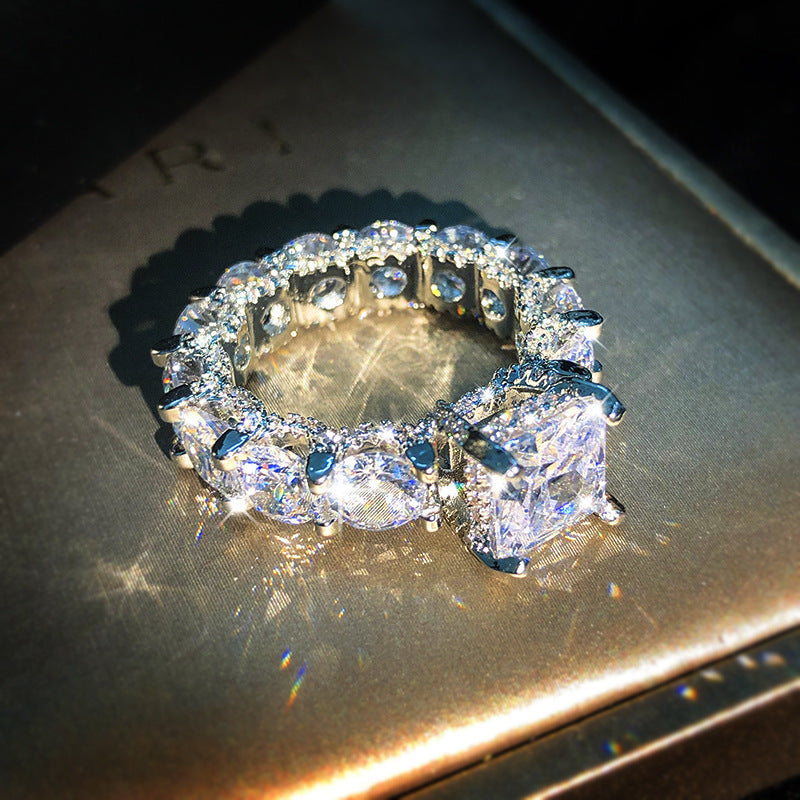 Gold Plated Square Zircon Diamond Ring Women's Wedding Bands