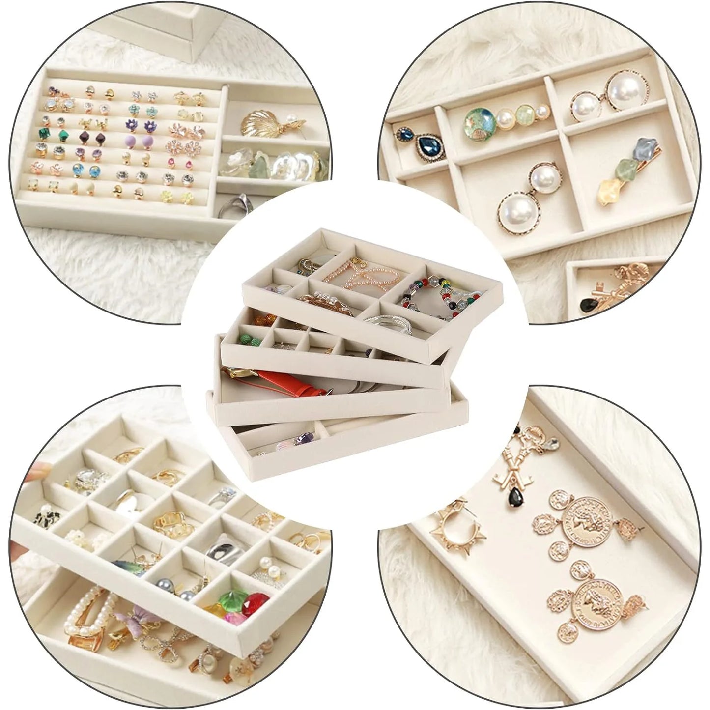 Velvet Jewelry Display Tray Exquisite Jewellery Holder Portable Ring Earrings Necklace Organizer Storage Box Organizator Trays