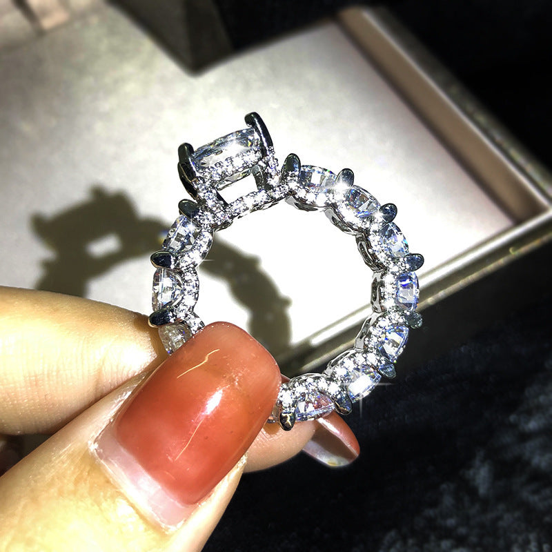 Gold Plated Square Zircon Diamond Ring Women's Wedding Bands