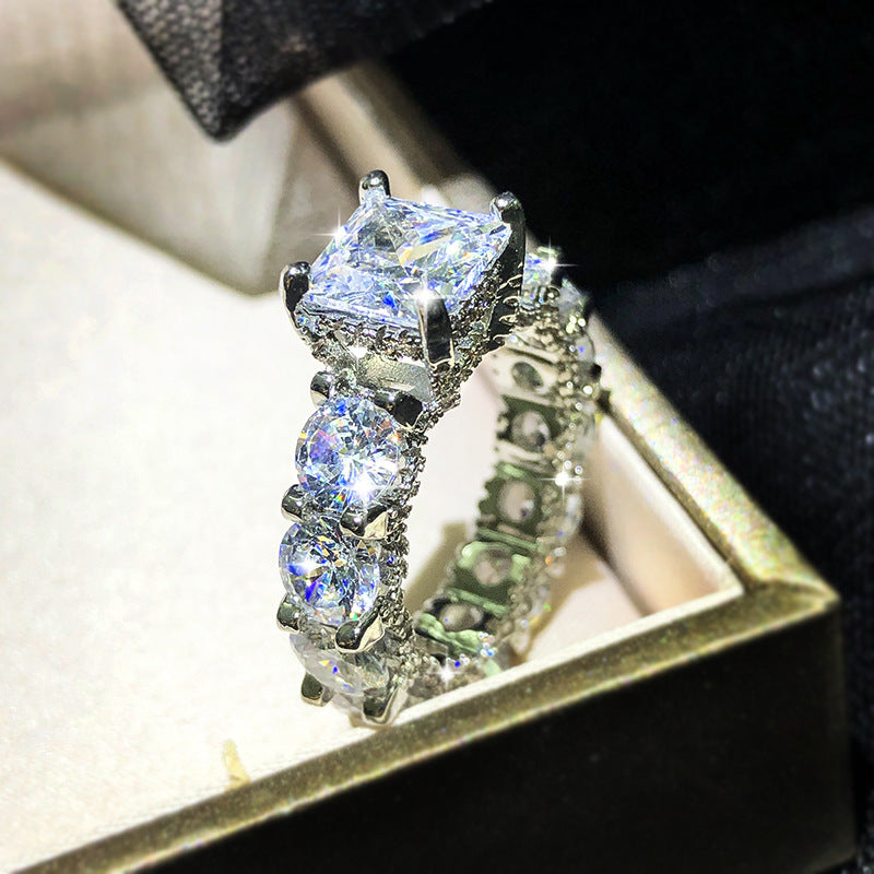 Gold Plated Square Zircon Diamond Ring Women's Wedding Bands