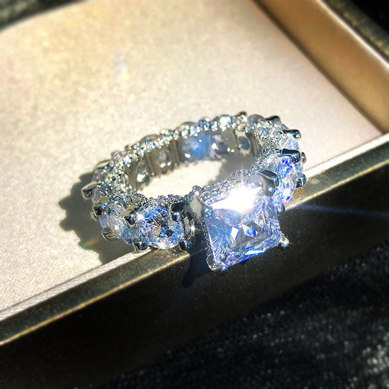 Gold Plated Square Zircon Diamond Ring Women's Wedding Bands