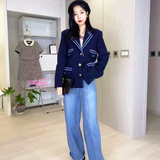 Blue Lined Tweed Suit Blazer Jacket